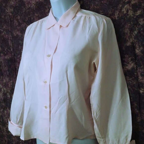 Vintage 60s Blouse Fitted Top Lady-10/12 Collar Semi-Sheer Cufflink Surgeon LSL - Picture 3 of 12